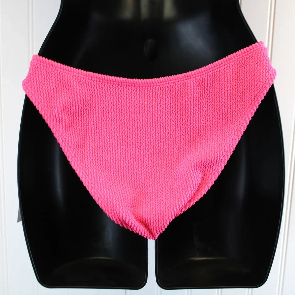 NEW Good American Always Fits Good Waist Cheeky Bikini Bottom Bright Pink‎